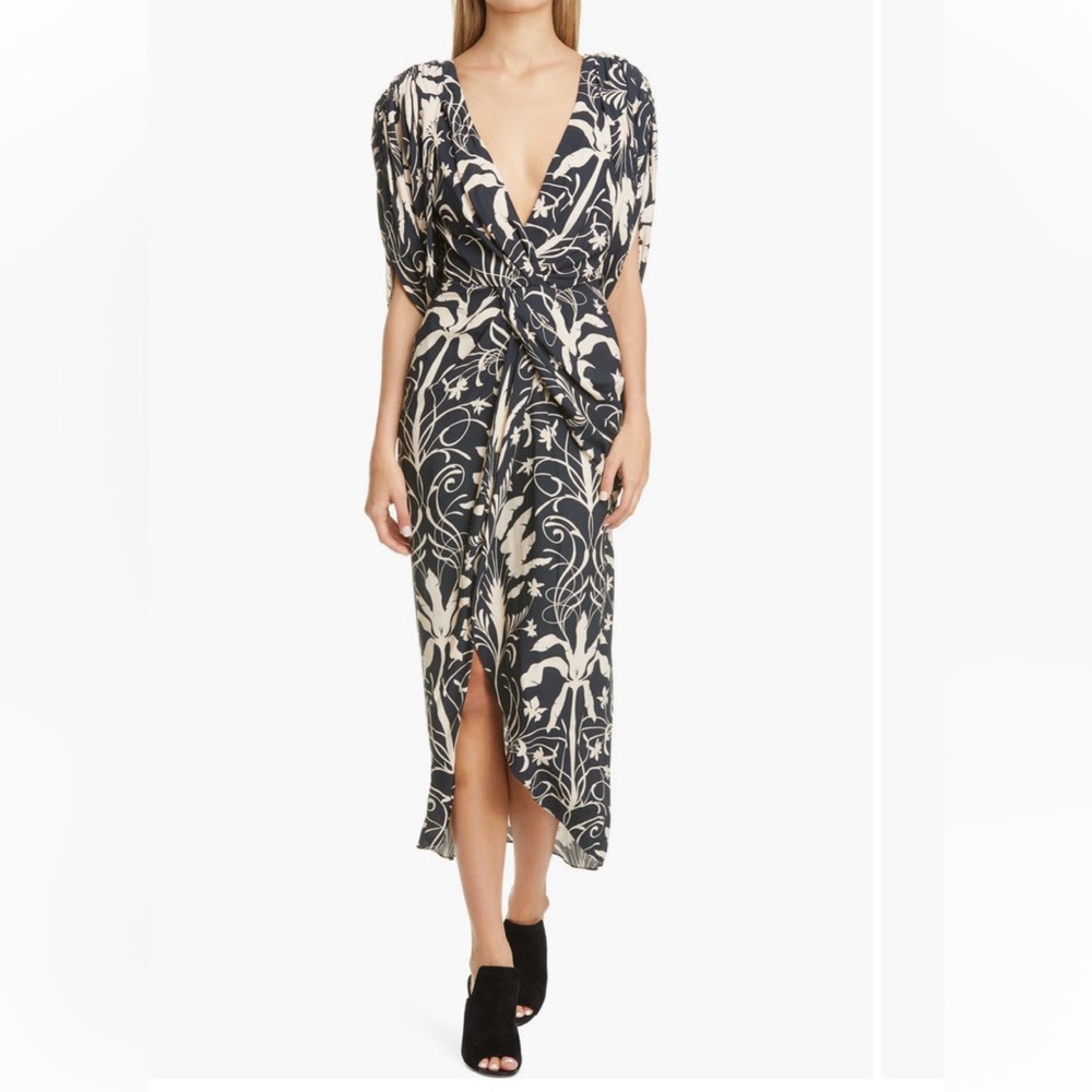 JOHANNA ORTIZ Modern‎ Visionary Printed Black White Midi Dress, Size 0
